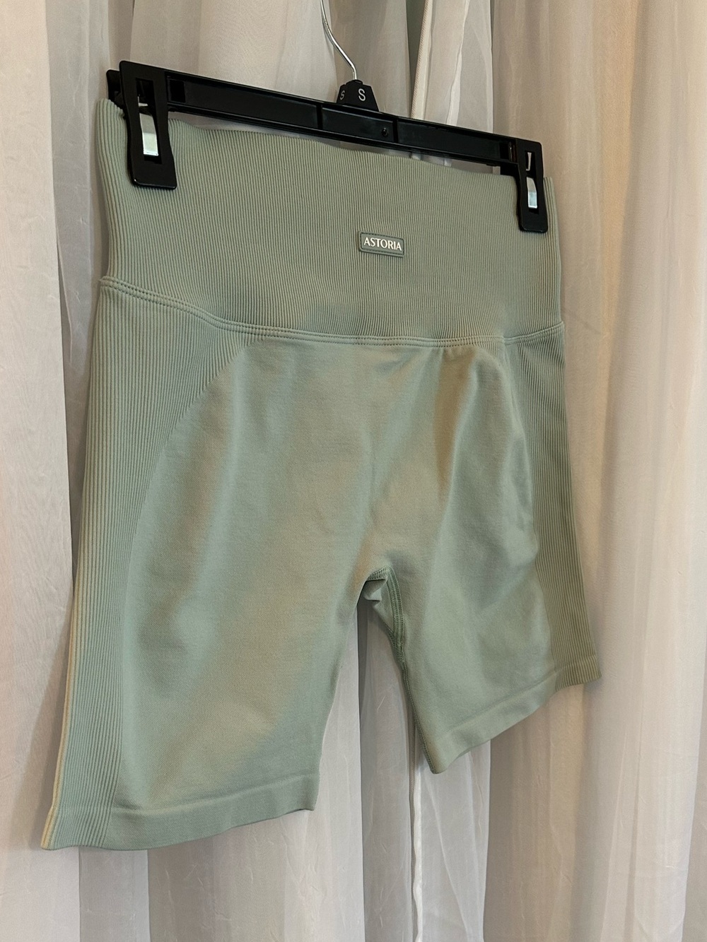 Astoria High-Waist Ribbed Bike Shorts in Sage Green